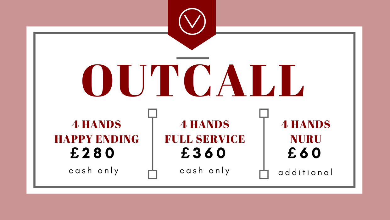 a table showing 4 hands outcall massage prices